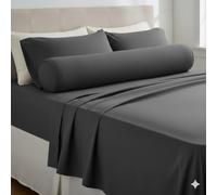 Générique Ensemble de Parure de draps 5 Pieces Unie pour Un lit 2 Personnes -1 Drap Housse +1 Drap Plat +2 taies d'oreiller 50 x 70 + 1 taie de traversin 100% Coton 57 Fils Anthracite (140 X 190 CM)