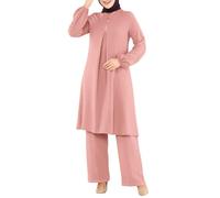 Générique Ensemble De Priere Femme Musulmane,Ensemble 2 PièCes Chemise BoutonnéE à Manches Longues Et Pantalon Abaya Tenue DéContractéE Tenues De Dubaï (S)