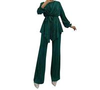 Générique Ensemble De Priere Femme Musulmane,Ensemble Deux PièCes Pantalon à Rayures De Couleur Unie à La Mode Et éLéGant (Green L)