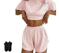 Générique Ensemble de Pyjama Court Fendu,Ensemble de Pyjama Doux et séduisant,Split Short Pajama Set,Ensemble Deux pièces Pyjama rayé pour Femme