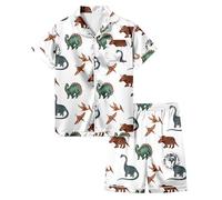Générique Ensemble de Pyjama en Soie pour Tout-Petits, Chemises à Manches Longues boutonnées Dinasour, Hauts et Pantalons, Ensembles en Satin Deux pièces (White, 4-5 Years)