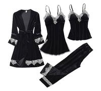 Générique Ensemble De Pyjama Femme Coton - Pyjama Sexy En Dentelle Pour Femme Ensemble Pyjama En Velours Ensemble Pyjama 4 Pièces Ensembles De Sommeil Pour Femmes