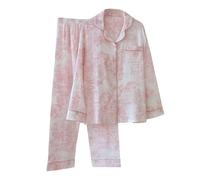 Générique Ensemble De Pyjama Femme Gaze De Coton,Ensemble Pyjama Femme Chic Et Elegant à Manches Longues VêTements De Nuit Deux PièCes Cardigan Col en V avec Boutons Et Pantalon Tenue De Maison