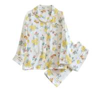 Générique Ensemble De Pyjama Femme Gaze De Coton,Ensemble Pyjama Femme Chic Et Elegant à Manches Longues VêTements De Nuit Deux PièCes Cardigan Col en V avec Boutons Et Pantalon Tenue De Maison