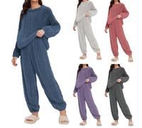 Générique Ensemble De Pyjama Femme Hiver,Pyjama Chaud Femme Flanelle Pyjama Large Ensemble Couleur Unie Loungewear Maison Vêtements Pijamas Chic Et Élégant Pantalon Taille Elastique