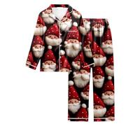 Générique Ensemble De Pyjama Noël Femme Soie Pyjamas Chaud Chemise Chaude Grande Taille Satin À Col Rond Pantalon Noel Coton Hiver Mode pour l'hiver Nuit Manche Longue