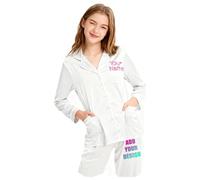 Générique Ensemble de Pyjama personnalisé pour Femmes avec Broderie de Lettres - Pyjama 2 pièces en Satin Manches Longues à Boutons - Tenue de Nuit brodée Chemise à col boutonné - Broderie de nom