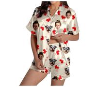 Générique Ensemble de Pyjama personnalisé pour Femmes et Hommes avec Photo, Short de Pyjama DIY Cadeau pour Partenaires Saint-Valentin