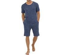 Générique Ensemble de Pyjama pour Homme-Homme Printemps été Respirant Deux pièces Pyjamas Homewear Couleur Unie Avant Poitrine Poche Haut et Short Ensemble (Blue, XXL)