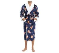 Générique Ensemble de Pyjama pour Homme-Male Flannel Christmas Long Sleeve Bathrobe Autumn and Winter Holiday Party Home Mid Length Bathrobe (Blue, XXL)