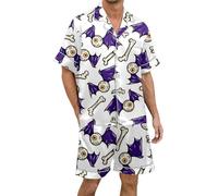 Générique Ensemble de Pyjama pour Homme-Short à Manches Courtes imprimé sur Le thème d'halloween, vêtements de Nuit boutonnés, Tenue de détente Confortable (White, L)