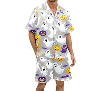 Générique Ensemble de Pyjama pour Homme-Short à Manches Courtes imprimé sur Le thème d'halloween, vêtements de Nuit boutonnés, Tenue de détente Confortable (Grey, L)