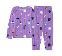 Générique Ensemble de Repos Enfant Garçon Fille Hiver à Dessin Cartoon Alien Halloween Haut Manches Longues Pantalon Tenue Confortable pour Maison(Purple, 5-6)
