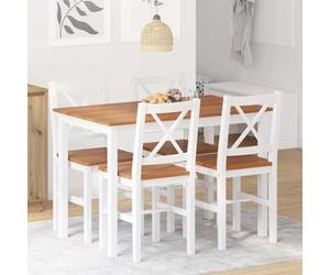 Générique Ensemble de Salle à Manger 5 pièces en Bois Massif Marron et Blanc, Table et 4 chaises pour Cuisine ou Salle à Manger