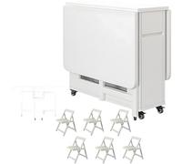 Générique Ensemble De Salle à Manger, Table à Manger Pliante en Bois Massif, Table Extensible avec 6 Chaises, pour Appartement, Cuisine Et Salon,Blanc,B