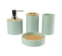 Générique Ensemble de Salle de Bain Complet 4 Pièces : Distributeur de Savon, Porte-brosse à Dents, Gobelet de Rinçage, Porte-savon. Matériau Adapté à La Décora, Vert
