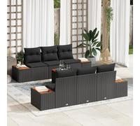 Générique Ensemble de Salon de Jardin 7 pièces avec Coussins Noirs en rotin Poly Acacia,Canapés de Jardin,66.6KG-3348029