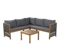 Générique Ensemble de Salon de Jardin, canapé d'angle + Table Basse, Structure en Acacia, Plateau en Acacia, Fabrication Artisanale en Corde tressée, Convient pour Le Jardin, Gris