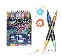 Générique Ensemble De Stylos Marqueurs À Pinceaux À Paillettes, 24 À 96 Couleurs, Double Pointe, Stylos À Pointe En Feutre Scintillants Métalliques Pour Le Coloriage, La Fabrication De Cartes