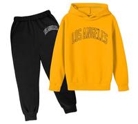 Générique Ensemble de Sweat à Capuche pour Enfants, imprimé Lettre décontracté, Manches Longues, en Tissu Doux et Chaud, Automne et Hiver, pour garçons et Filles de 3 à 6 Ans (Yellow, 11-12 Years)