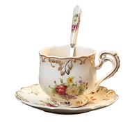 Générique Ensemble de Tasses à thé et soucoupes en Porcelaine, Tasse à café, rétro Fleur Rose, Ensemble en céramique avec soucoupes et cuillère, de Boisson, thés et Porcelaine