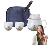 Générique Ensemble de théière en céramique, ensemble de théière avec tasses | Ensemble de portable de tasses à thé en céramique Cat - Tasses à thé résistantes aux chocs, service à avec pass