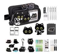 Générique Ensemble de Trousse à Crayons Chat - Fournitures de Papeterie Noir, Pochette pour étudiants | Outil de Bureau pour, garçons et Filles, Salle de Classe, étude à Domicile, Voyage, anniver