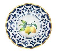 Générique Ensemble de Vaisselle Jetable Motif Citron, Service de Table avec Assiettes, Gobelets et Serviettes, Décor Bleu et Or, Style Méditerranéen, 100 Pièces, 20 couverts