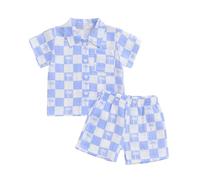 Générique Ensemble de vêtements d'été pour bébé garçon en bas âge, chemise à carreaux et short à imprimé arbre, tenue 2 pièces (Blue, 12-24 Months)