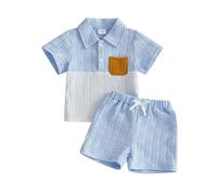 Générique Ensemble De Vêtements Enfant Garçon Ensemble Décontracté Bébé Garçon Chemise Manches Courtes Short Col Contrasté Tenue Jeu Confortable Élégant pour Quotidien Été