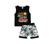 Générique Ensemble De Vêtements Enfant Garçon Ensemble Été Bébé Garçon Fille sans Manches Imprimé Lettre Dessin Animé Gilet T-Shirt Short Tenue