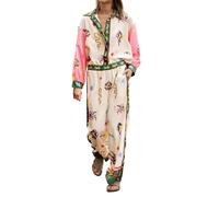 Générique Ensemble Décontracté FemmeHaut à Imprimé Abstrait avec Poches et Pantalon Loose pour Rue, Style Confortable et Moderne, Parfait pour Quotidien