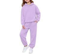 Générique Ensemble décontracté fille deux pièces sweat-shirt capuche manches longues pantalon élastique couleur unie tenue automne quotidien polyvalente chaude confortable