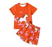 Générique Ensemble Décontracté pour Fille à Manches Courtes avec Imprimé Cheval Tenue Confortable pour Jeu et Activités Extérieures en Saison Chaude