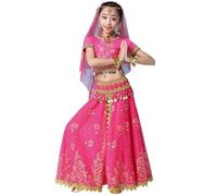 Générique Ensemble Déguisement Indien pour Fille Bleu et Or avec Jupe Haut et Accessoires, Costume de Danse Orientale pour Spectacle Carnaval et Événements à Thème