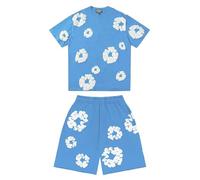 Générique Ensemble Denim Tears Homme - Ensemble Short Tee Shirt Homme - Denim Tears Short Unisexe avec Cordon De Serrage Ete Coton Fleurs Manches Courtes et Col Rond Tshirt Et Short De SurvêTement