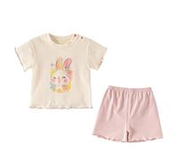 Générique Ensemble D'Été 2026 pour Fille Haut Manches Courtes Et Short Séparés Vêtements De Jeu Doux Décontractés Confortables pour Tout-Petits (1-2 Years)