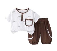 Générique Ensemble d'été deux pièces pour tout-petit garçon, tenue légère à manches courtes au design minimaliste (Brown, 12-24 Months)