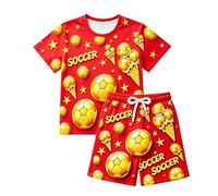 Générique Ensemble D'Été Imprimé Glacé 2026 pour Garçons Et Filles Tout-Petits Et Enfants Coupe Décontractée Tenue De Jeu (Red, 5-6 Years)