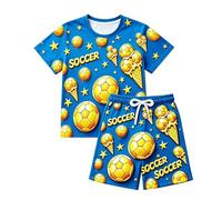 Générique Ensemble D'Été Imprimé Glacé 2026 pour Garçons Et Filles Tout-Petits Et Enfants Coupe Décontractée Tenue De Jeu (Blue, 7-8 Years)