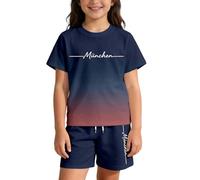 Générique Ensemble d'Été Léger Respirant 2026 pour Enfants Filles Garçons Imprimé Dégradé Alphabet Ville Coupe Décontractée Loisirs (Navy, 11-12 Years)