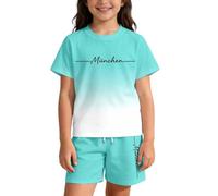 Générique Ensemble d'Été Léger Respirant 2026 pour Enfants Filles Garçons Imprimé Dégradé Alphabet Ville Coupe Décontractée Loisirs (Light Green, 13-14 Years)
