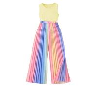 Générique Ensemble d'été pour Filles 7-12 Ans, débardeur Unicolore avec Pantalon Ample dégradé Arc-en-Ciel, Tenue Confortable pour activités extérieures et Jeux (Yellow, 7-8 Years)