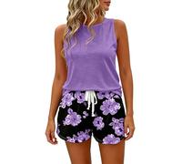 Générique Ensemble deux pièces d'été élégant et sans manches, composé d'un short imprimé et d'une tenue légère. (Purple, M)
