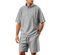 Générique Ensemble Deux Pièces Estival pour Homme avec Chemise Manches Courtes et Short Léger Confortable Idéal Sorties Quotidiennes (Grey, XXXXXL)