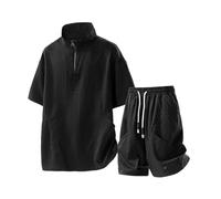 Générique Ensemble Deux Pièces Homme Été Confortable Chemise Manches Courtes Short Ample Sport Décontracté pour Loisirs Quotidien (Black, XXXXXXXXL)