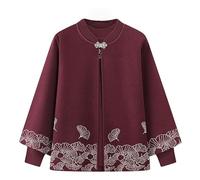 Générique Ensemble Deux Pièces pour Femme D'Âge Mûr : Cardigan Élégant À Motif Feuille De Lotus, Cape Et Pull À Col Montant. Tricot Chaud Et Doux, Style Grand-Mère, Idéal pour l'hiver Et