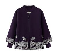 Générique Ensemble Deux Pièces pour Femme D'Âge Mûr : Cardigan Élégant À Motif Feuille De Lotus, Cape Et Pull À Col Montant, Tricot Chaud Et Doux, Style Grand-Mère, Haut Décontracté D'Hi