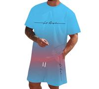 Générique Ensemble deux pièces pour homme avec t-shirt manches courtes short imprimé chemise motif érotique et pantalon basse pour un style audacieux (Sky Blue-A, L)