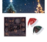 Générique Ensemble D'ornements De Noël, De Nombreuses Boules De Noël Réalistes en Pinecone Et 2 Chapeaux De Noël Rayés en Peluche pour d'arbre De Noël, Décorations De Vacances De Ferme Rustrique(B)